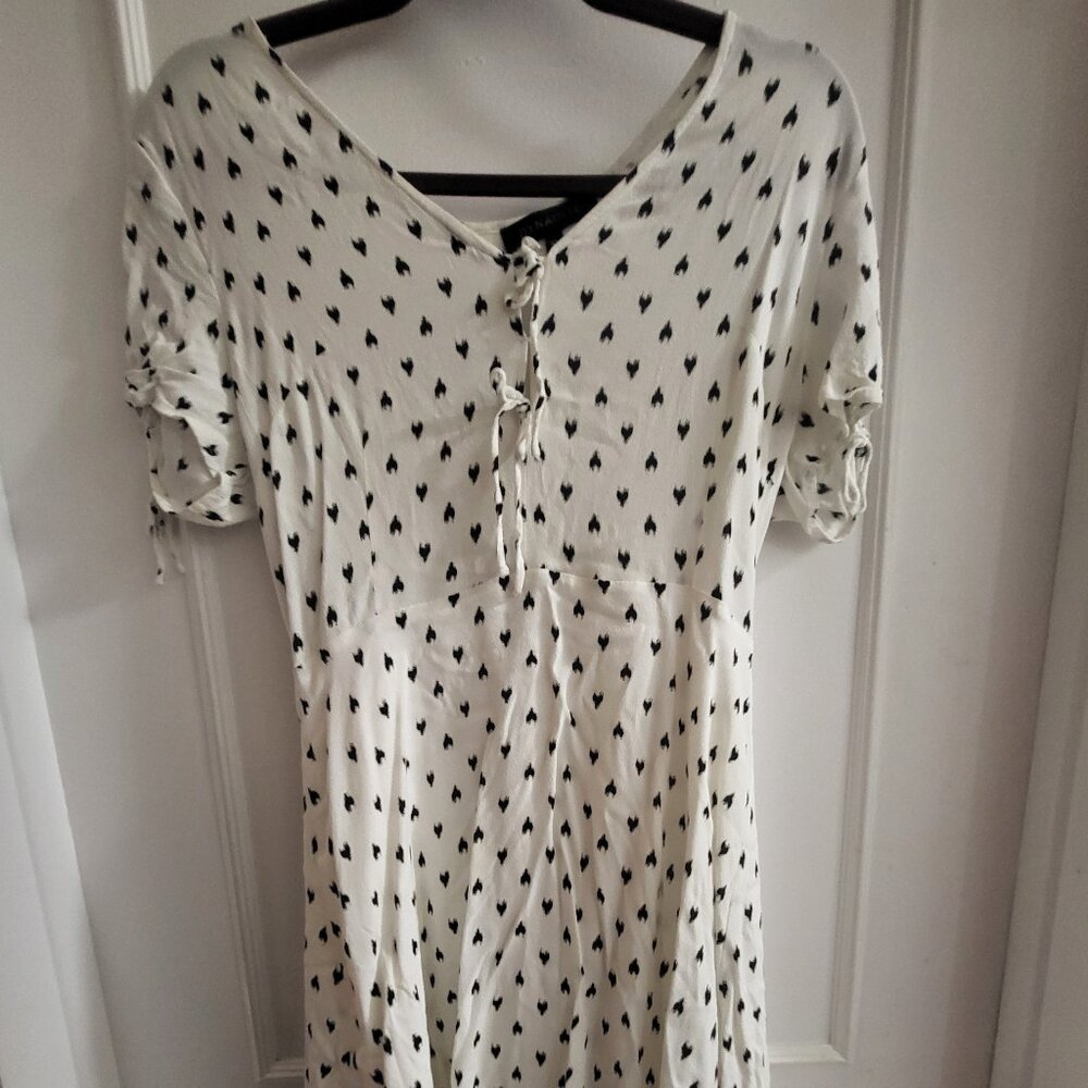 Dynamite White Mini Dress with Black Heart Print